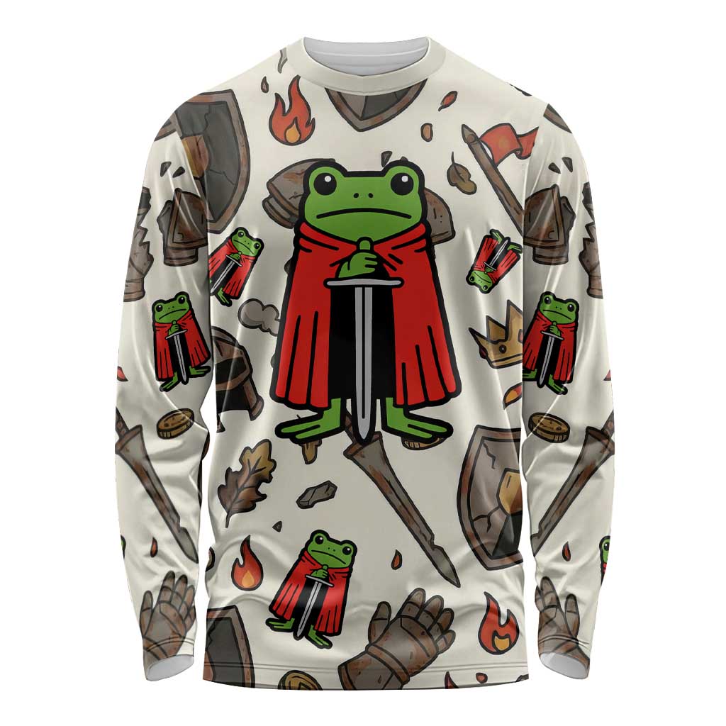 Funny Cartoon Knight Frog Long Sleeve Shirt Medieval Mood Meme