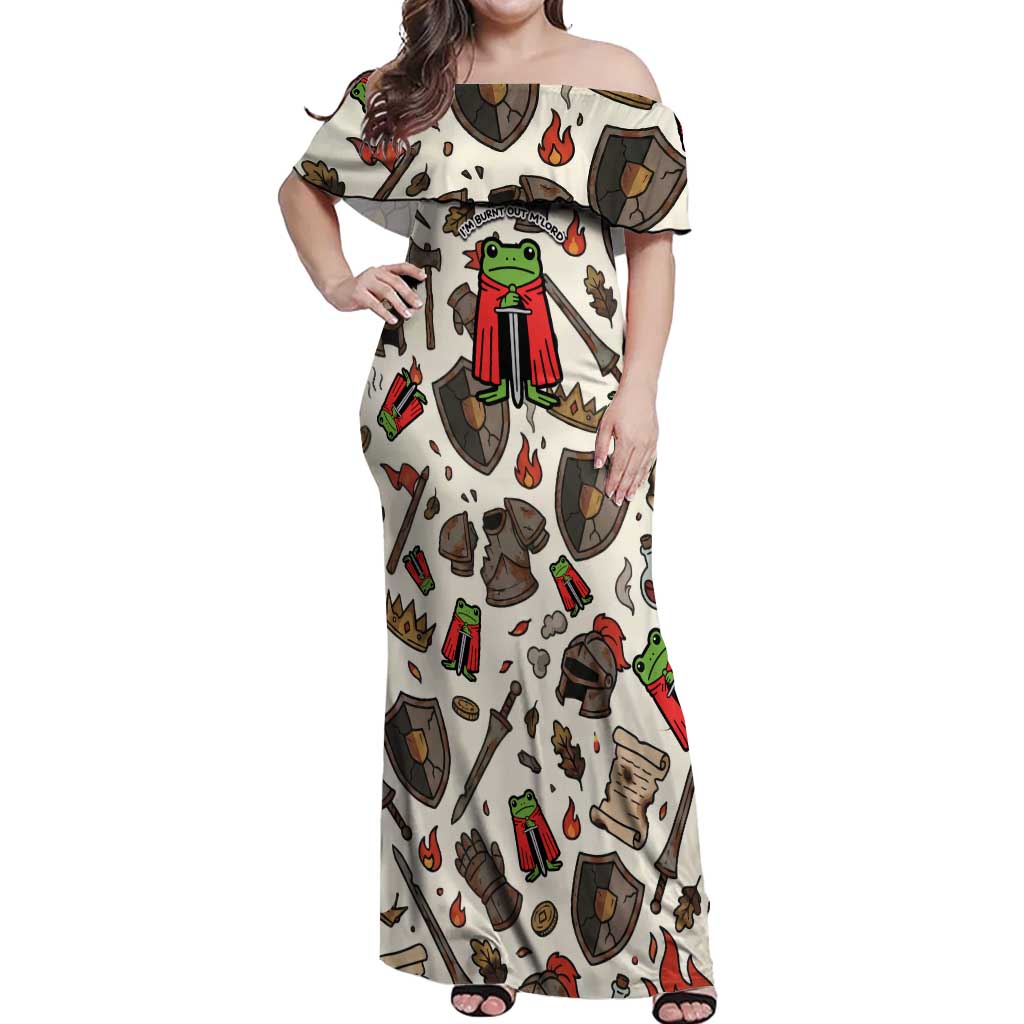 Funny Cartoon Knight Frog Off Shoulder Maxi Dress Medieval Mood Meme