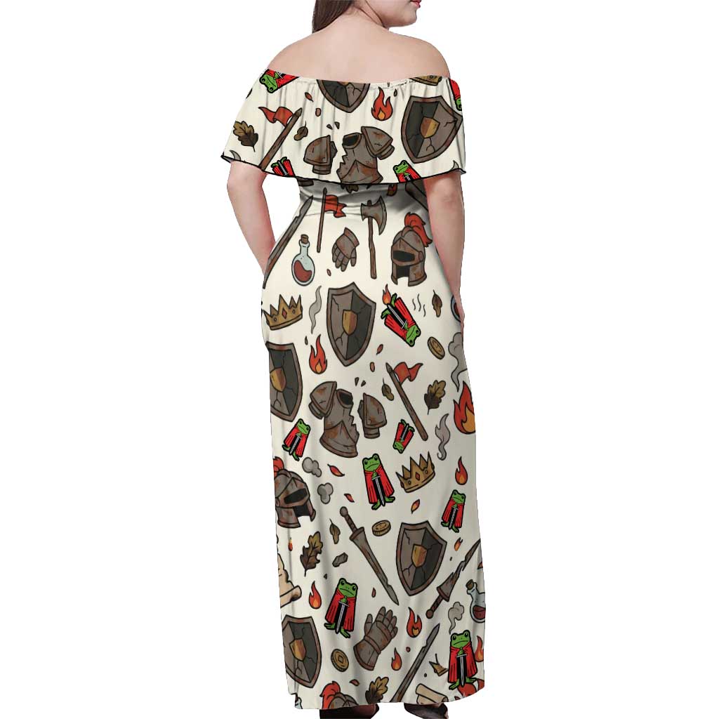 Funny Cartoon Knight Frog Off Shoulder Maxi Dress Medieval Mood Meme