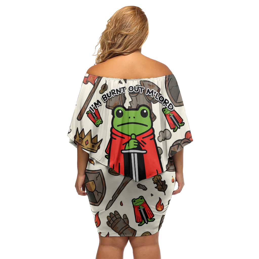 Funny Cartoon Knight Frog Off Shoulder Short Dress Medieval Mood Meme