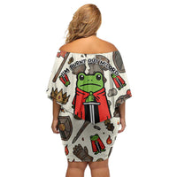 Funny Cartoon Knight Frog Off Shoulder Short Dress Medieval Mood Meme