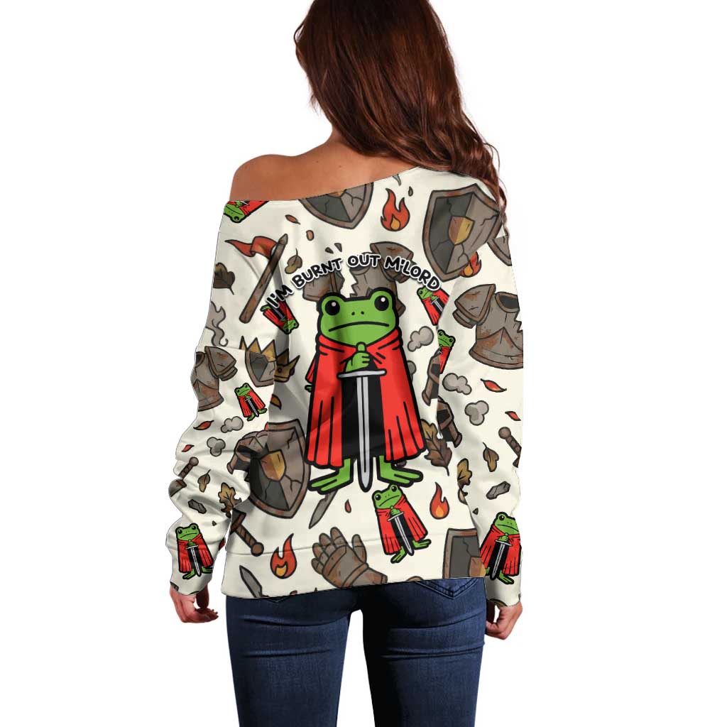 Funny Cartoon Knight Frog Off Shoulder Sweater Medieval Mood Meme