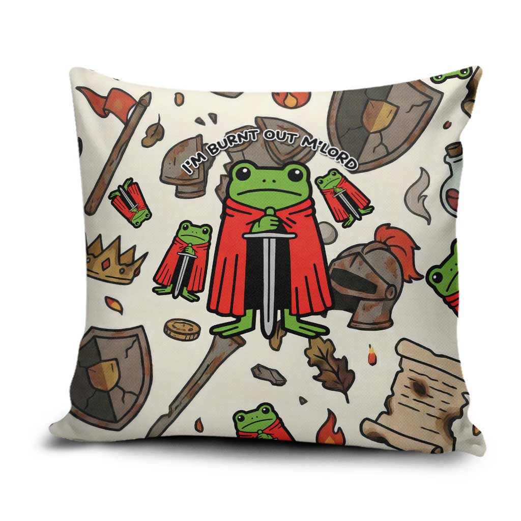 Funny Cartoon Knight Frog Pillow Cover Medieval Mood Meme
