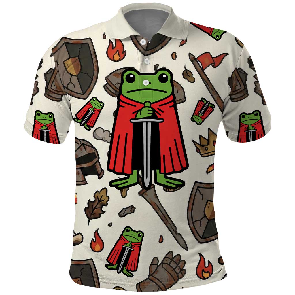 Funny Cartoon Knight Frog Polo Shirt Medieval Mood Meme