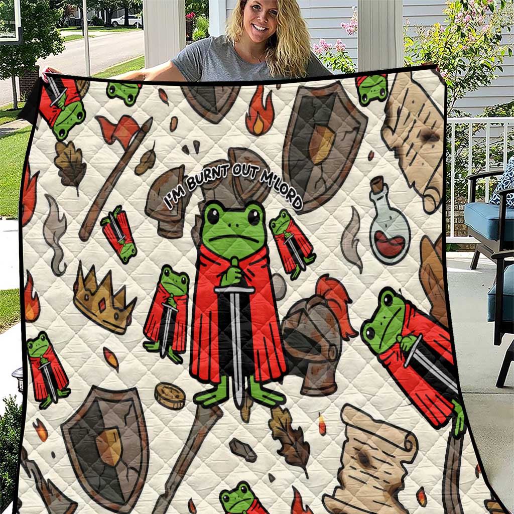 Funny Cartoon Knight Frog Quilt Medieval Mood Meme