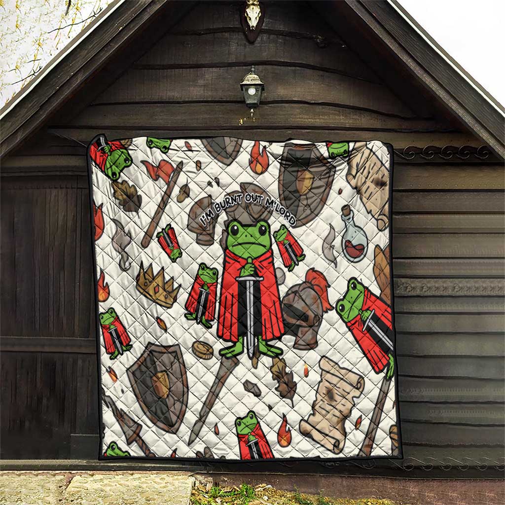 Funny Cartoon Knight Frog Quilt Medieval Mood Meme
