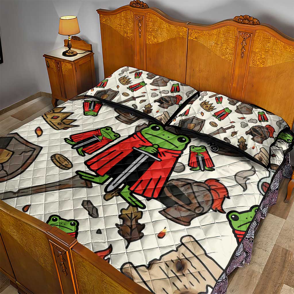 Funny Cartoon Knight Frog Quilt Bed Set Medieval Mood Meme