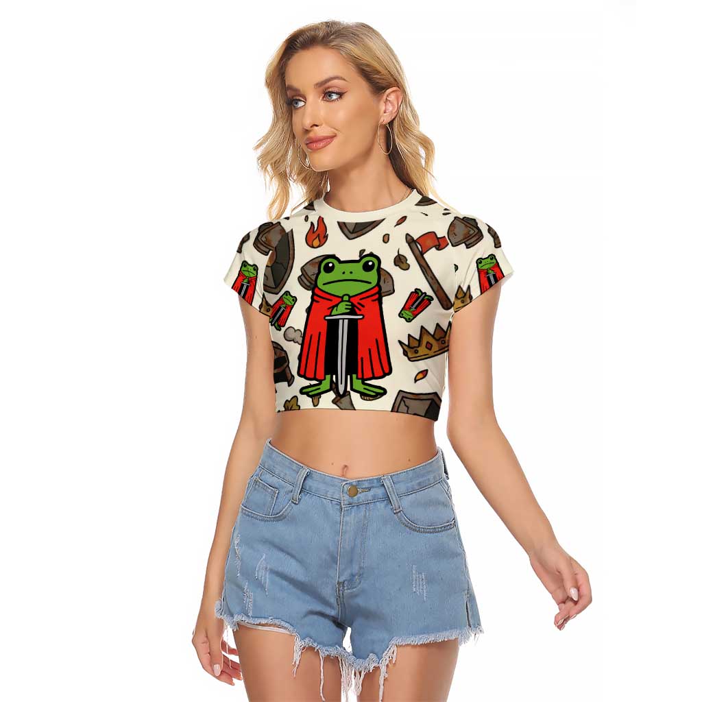 Funny Cartoon Knight Frog Raglan Cropped T Shirt Medieval Mood Meme