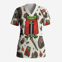 Funny Cartoon Knight Frog Scrub Top Medieval Mood Meme