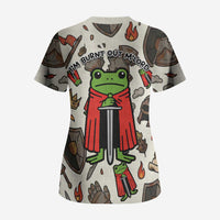 Funny Cartoon Knight Frog Scrub Top Medieval Mood Meme