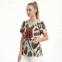 Funny Cartoon Knight Frog Scrub Top Medieval Mood Meme