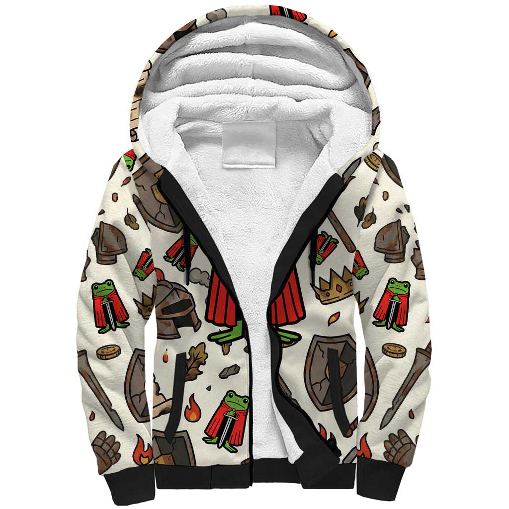 Funny Cartoon Knight Frog Sherpa Hoodie Medieval Mood Meme