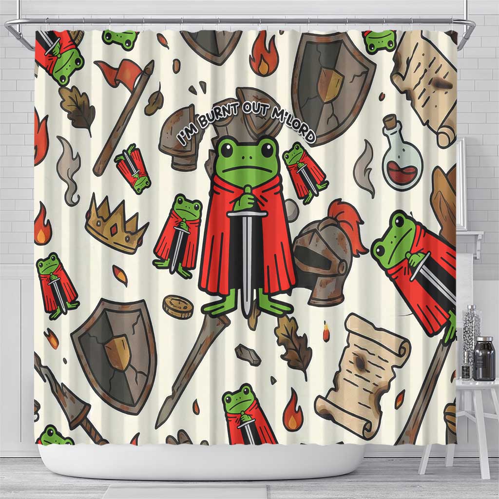 Funny Cartoon Knight Frog Shower Curtain Medieval Mood Meme