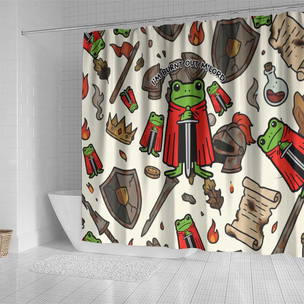 Funny Cartoon Knight Frog Shower Curtain Medieval Mood Meme