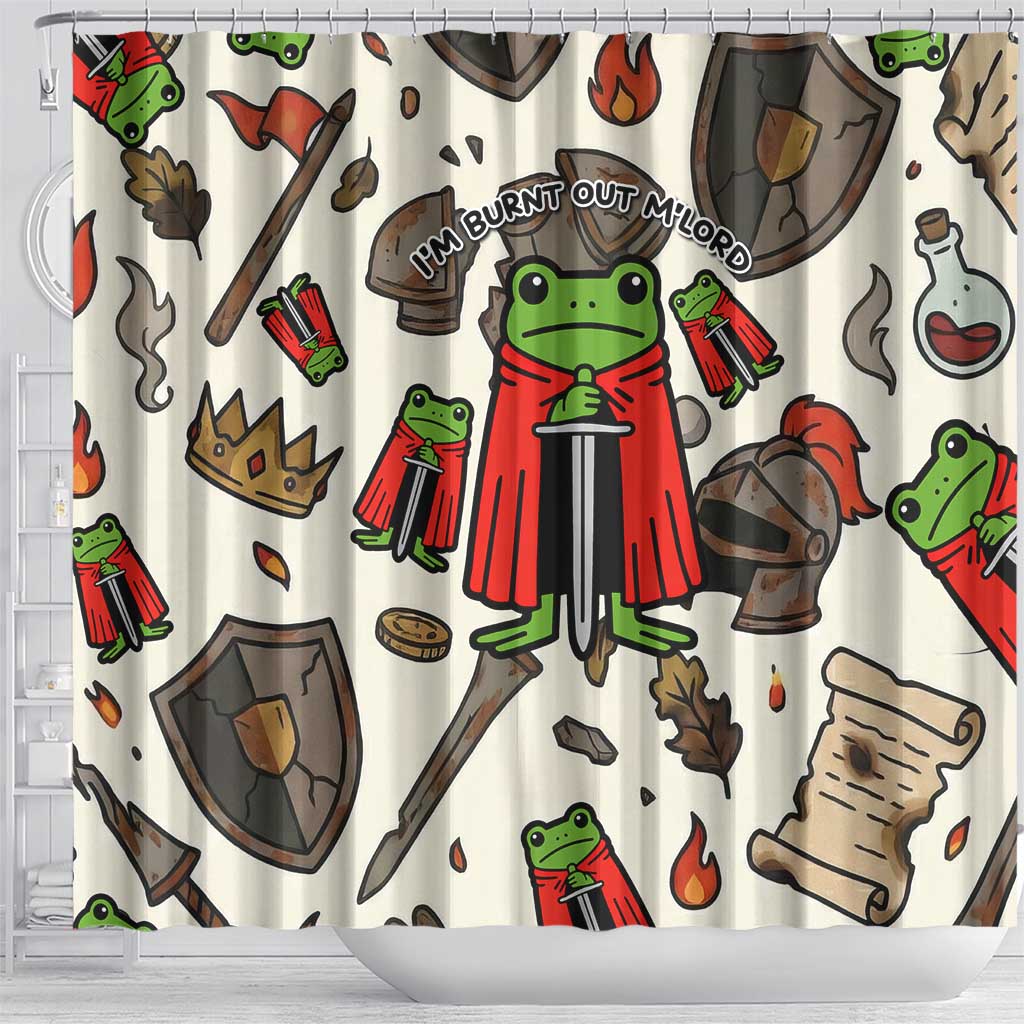 Funny Cartoon Knight Frog Shower Curtain Medieval Mood Meme