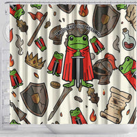 Funny Cartoon Knight Frog Shower Curtain Medieval Mood Meme