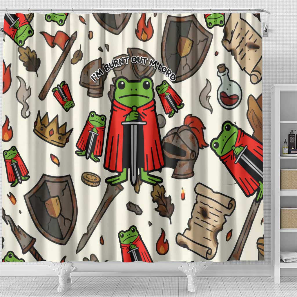 Funny Cartoon Knight Frog Shower Curtain Medieval Mood Meme