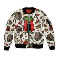 Funny Cartoon Knight Frog Sleeve Zip Bomber Jacket Medieval Mood Meme