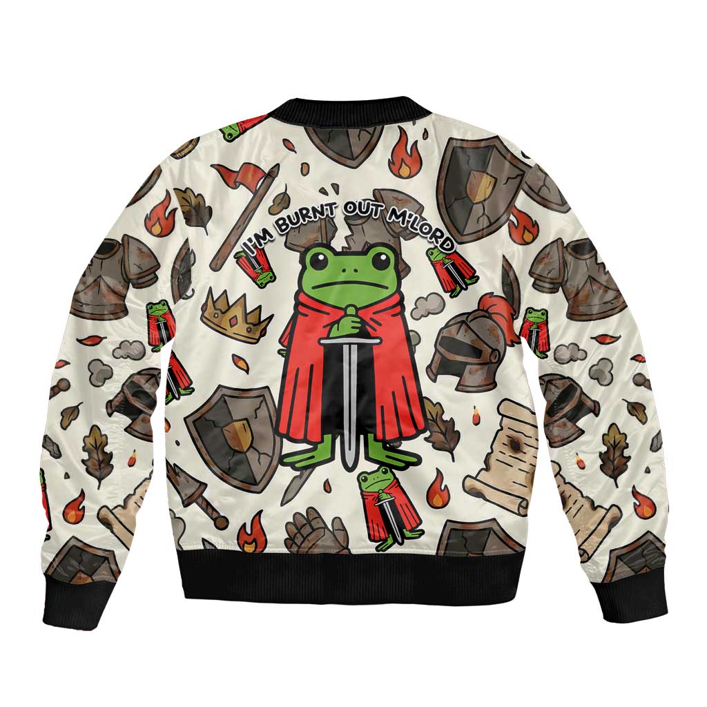 Funny Cartoon Knight Frog Sleeve Zip Bomber Jacket Medieval Mood Meme