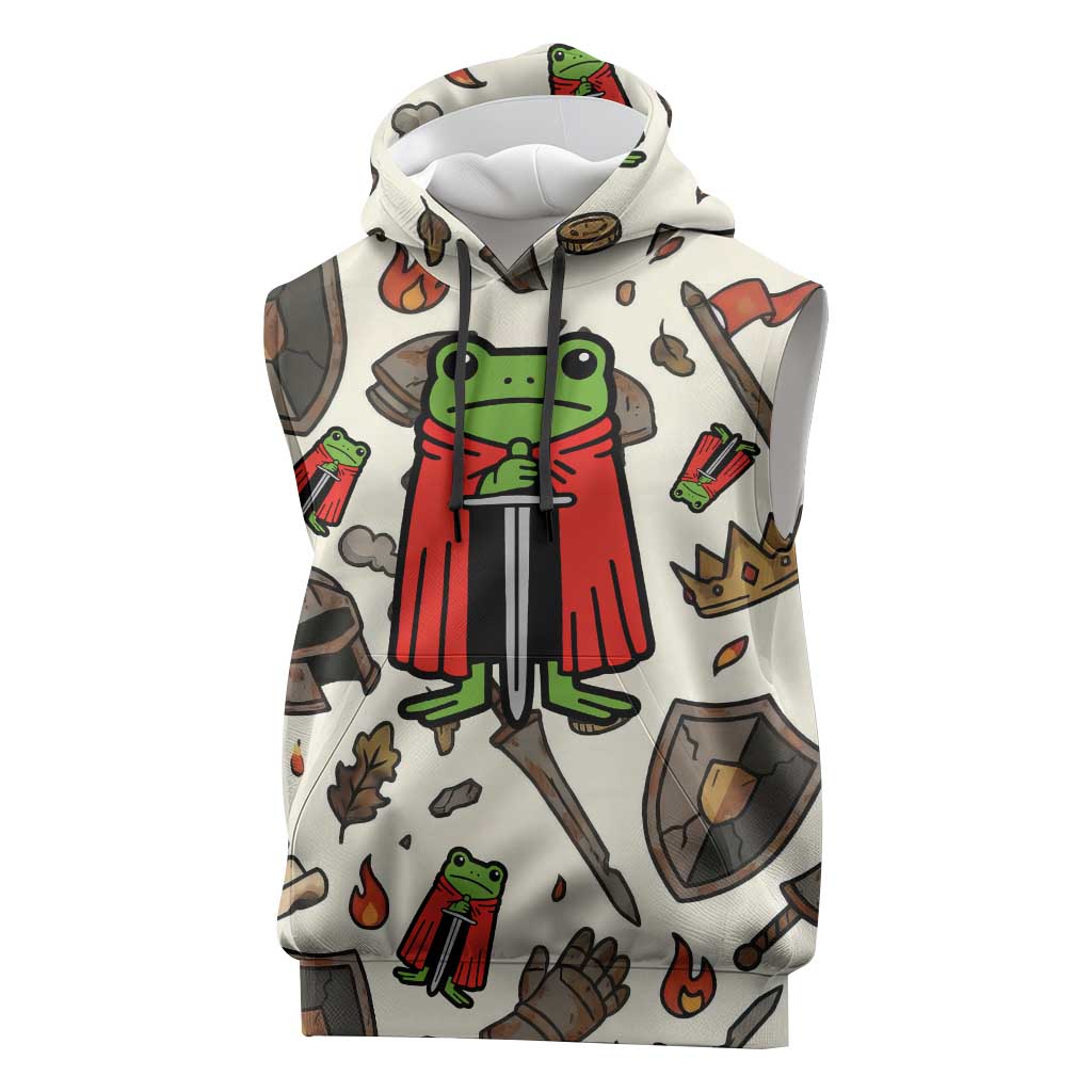 Funny Cartoon Knight Frog Sleeveless Hoodie Medieval Mood Meme