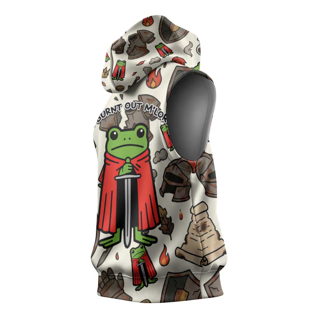 Funny Cartoon Knight Frog Sleeveless Hoodie Medieval Mood Meme
