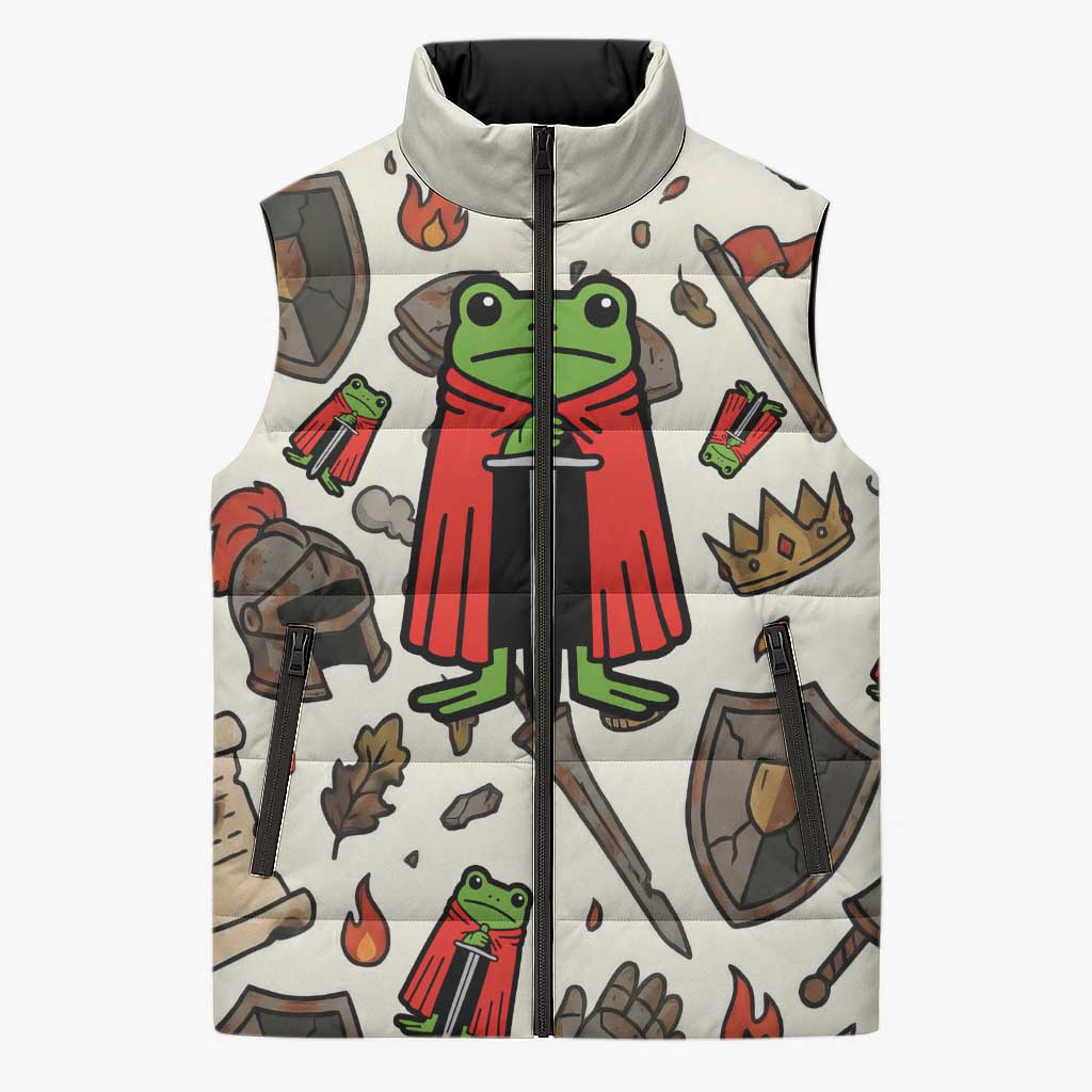 Funny Cartoon Knight Frog Sleeveless Puffer Jacket Medieval Mood Meme