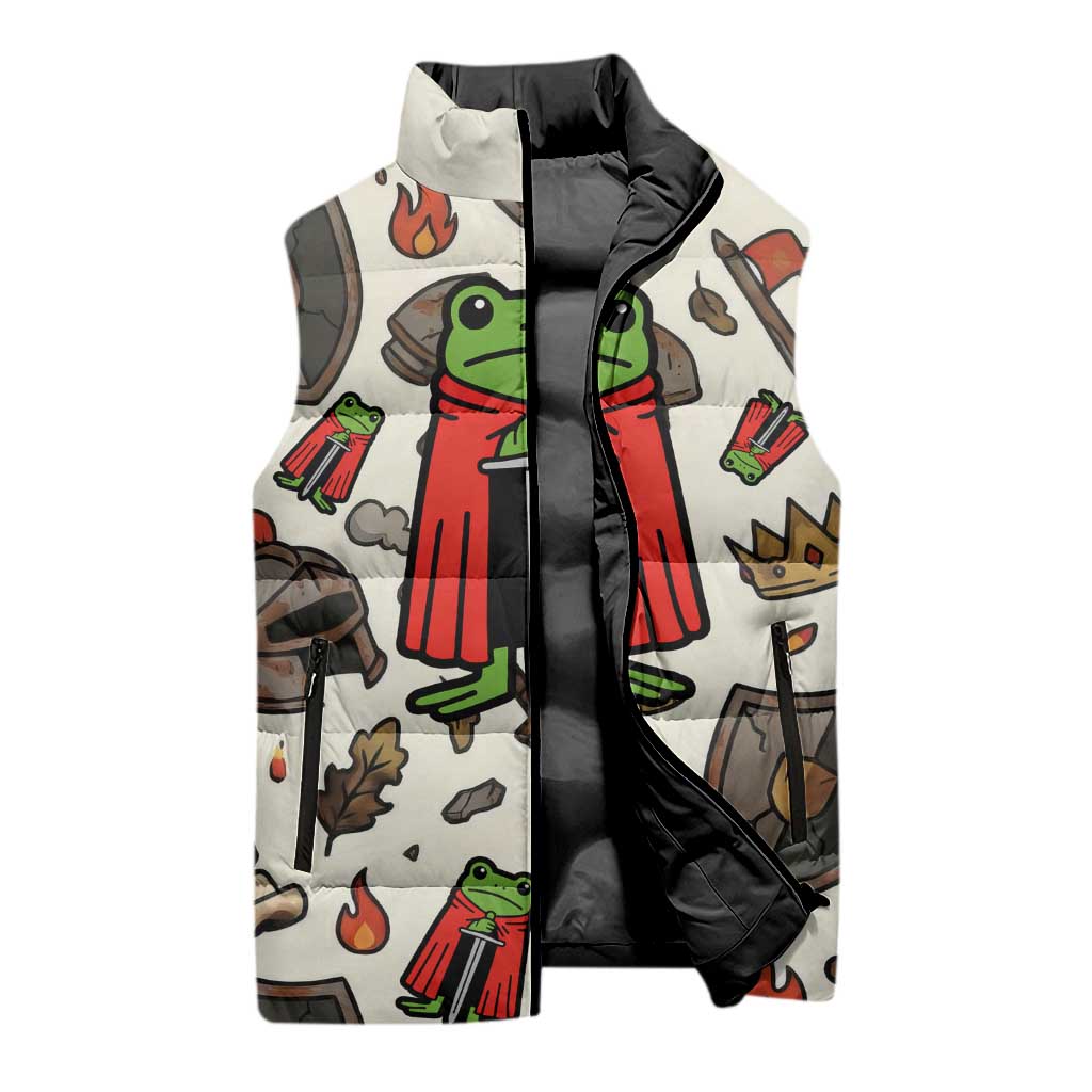 Funny Cartoon Knight Frog Sleeveless Puffer Jacket Medieval Mood Meme