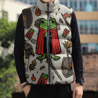Funny Cartoon Knight Frog Sleeveless Puffer Jacket Medieval Mood Meme