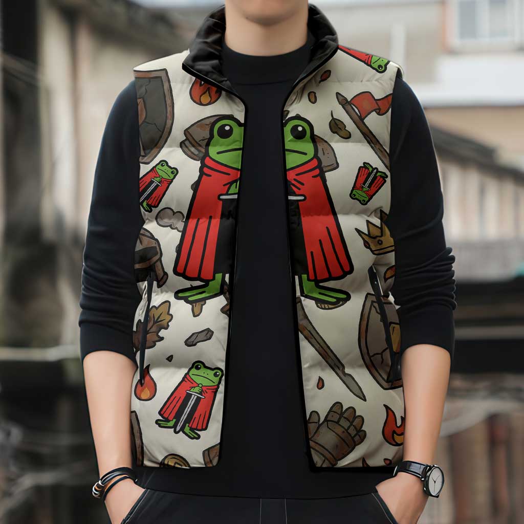 Funny Cartoon Knight Frog Sleeveless Puffer Jacket Medieval Mood Meme