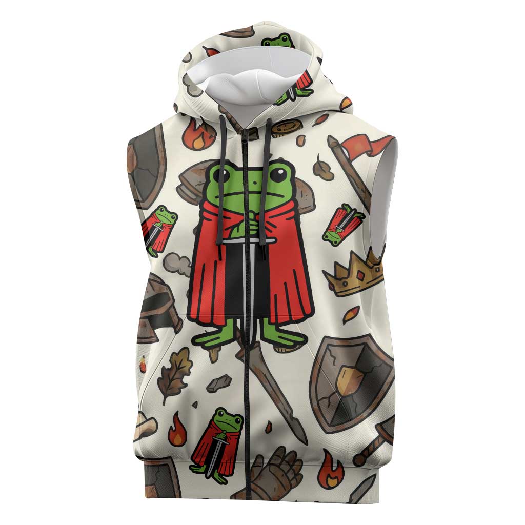 Funny Cartoon Knight Frog Sleeveless Zip Hoodie Medieval Mood Meme