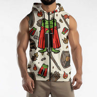 Funny Cartoon Knight Frog Sleeveless Zip Hoodie Medieval Mood Meme