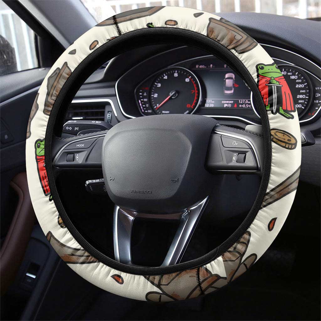Funny Cartoon Knight Frog Steering Wheel Cover Medieval Mood Meme