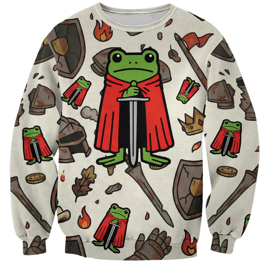 Funny Cartoon Knight Frog Sweatshirt Medieval Mood Meme
