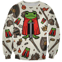Funny Cartoon Knight Frog Sweatshirt Medieval Mood Meme