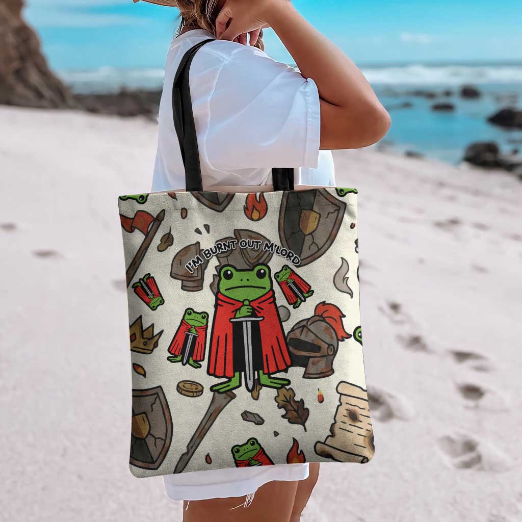 Funny Cartoon Knight Frog Tote Bag Medieval Mood Meme