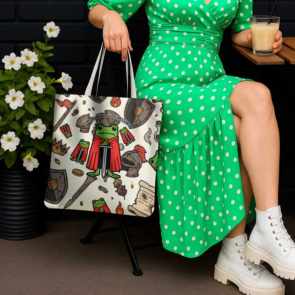 Funny Cartoon Knight Frog Tote Bag Medieval Mood Meme