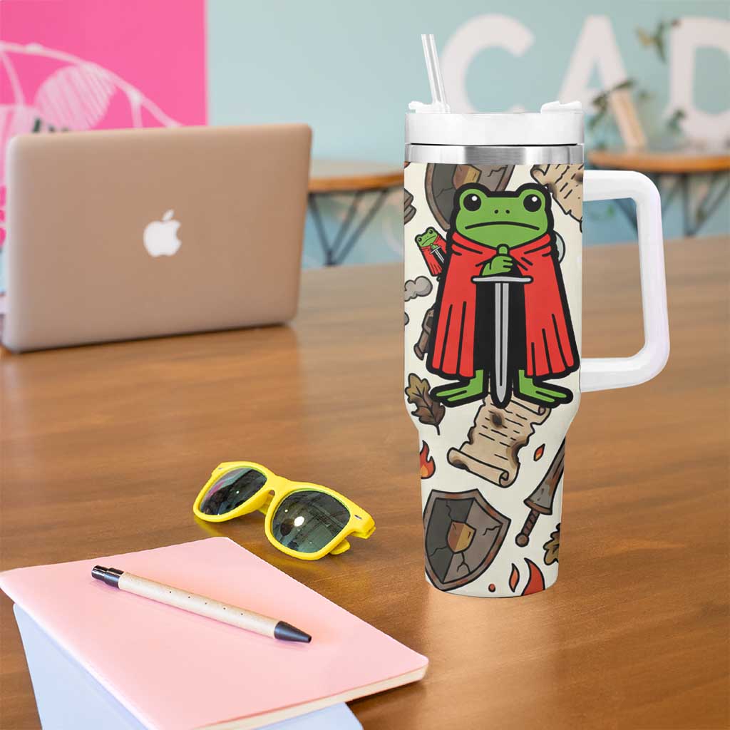 Funny Cartoon Knight Frog Tumbler With Handle Medieval Mood Meme