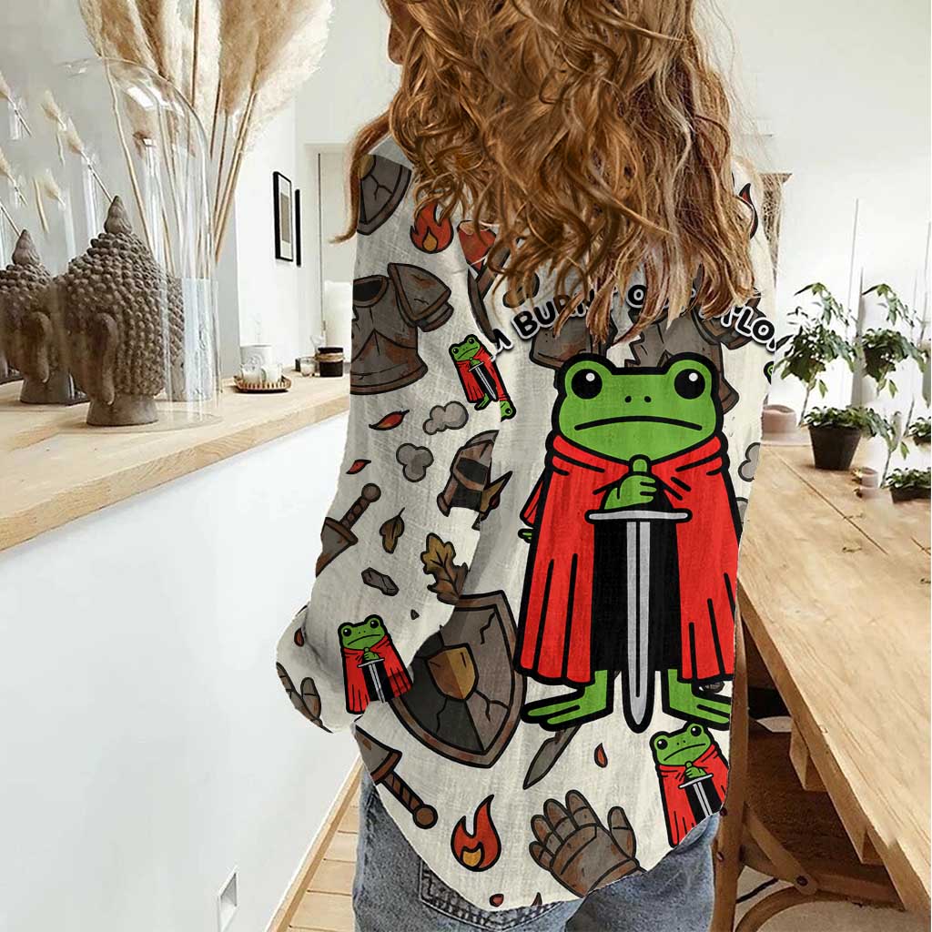 Funny Cartoon Knight Frog Women Casual Shirt Medieval Mood Meme