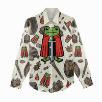 Funny Cartoon Knight Frog Women Casual Shirt Medieval Mood Meme