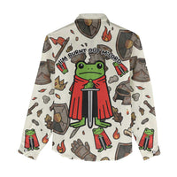 Funny Cartoon Knight Frog Women Casual Shirt Medieval Mood Meme