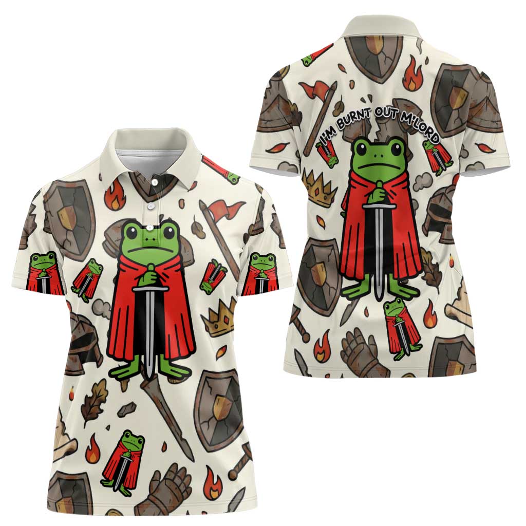 Funny Cartoon Knight Frog Women Polo Shirt Medieval Mood Meme