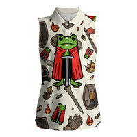 Funny Cartoon Knight Frog Women Sleeveless Polo Shirt Medieval Mood Meme