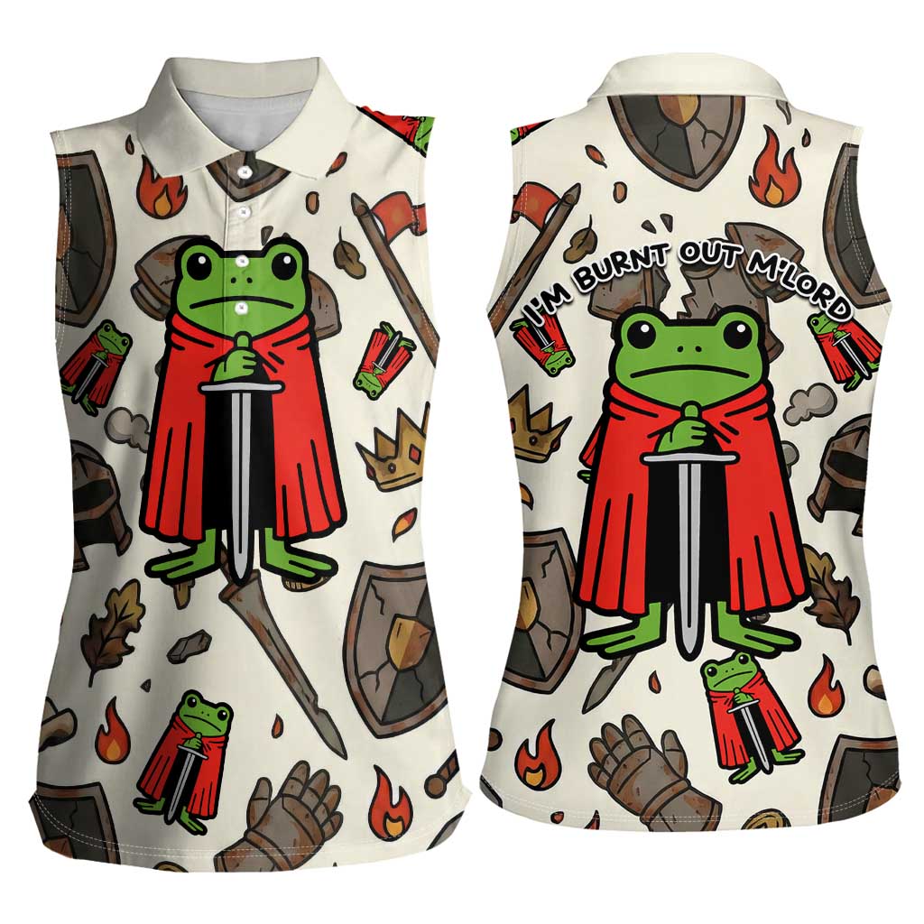 Funny Cartoon Knight Frog Women Sleeveless Polo Shirt Medieval Mood Meme