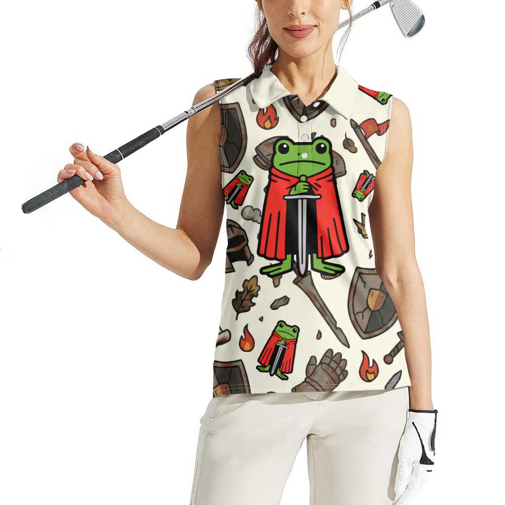 Funny Cartoon Knight Frog Women Sleeveless Polo Shirt Medieval Mood Meme