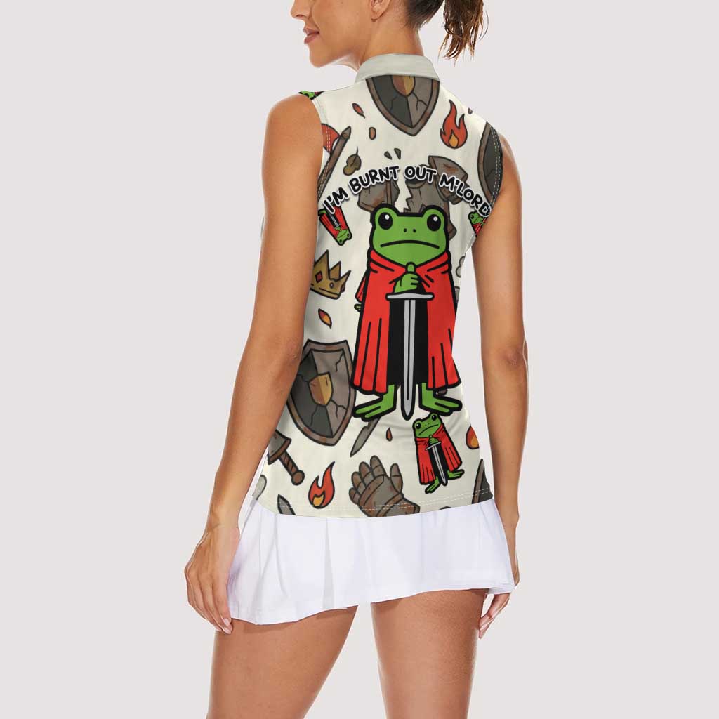 Funny Cartoon Knight Frog Women Sleeveless Polo Shirt Medieval Mood Meme