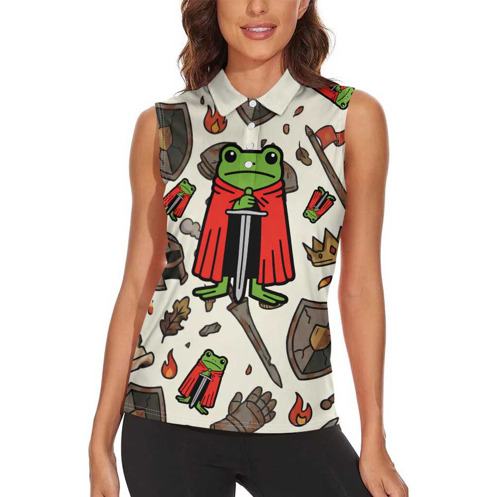 Funny Cartoon Knight Frog Women Sleeveless Polo Shirt Medieval Mood Meme