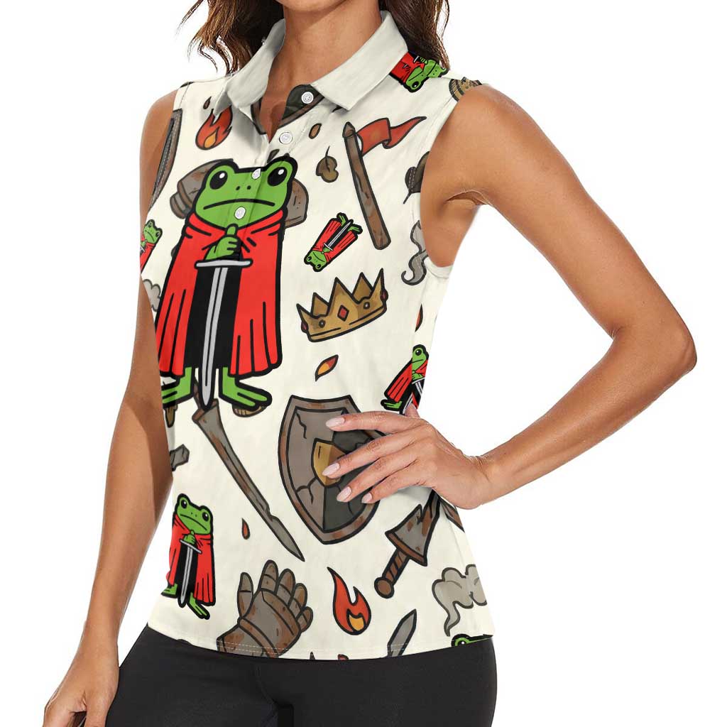 Funny Cartoon Knight Frog Women Sleeveless Polo Shirt Medieval Mood Meme