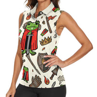 Funny Cartoon Knight Frog Women Sleeveless Polo Shirt Medieval Mood Meme