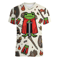 Funny Cartoon Knight Frog Women V-Neck T-Shirt Medieval Mood Meme