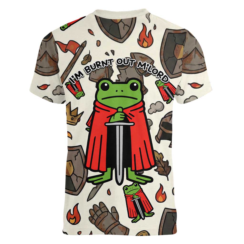 Funny Cartoon Knight Frog Women V-Neck T-Shirt Medieval Mood Meme